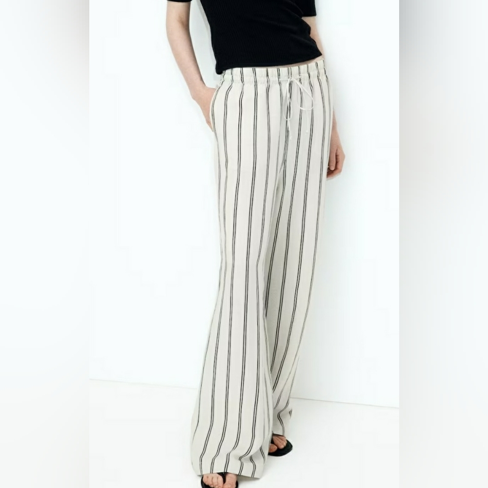Linen Women's Striped Wide-Leg Pants